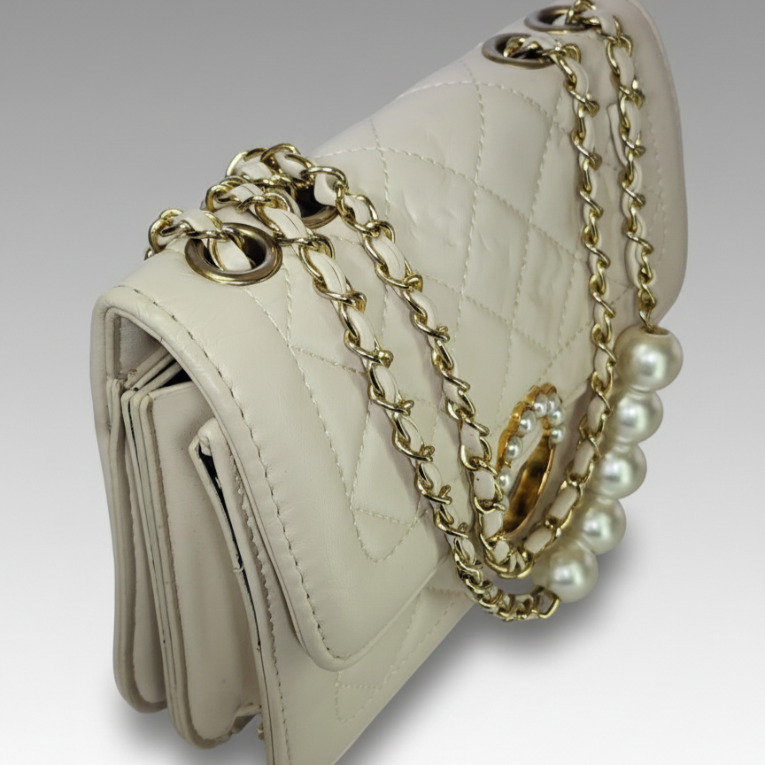 Luxe Pearl-Embellished Quilted Crossbody Bag