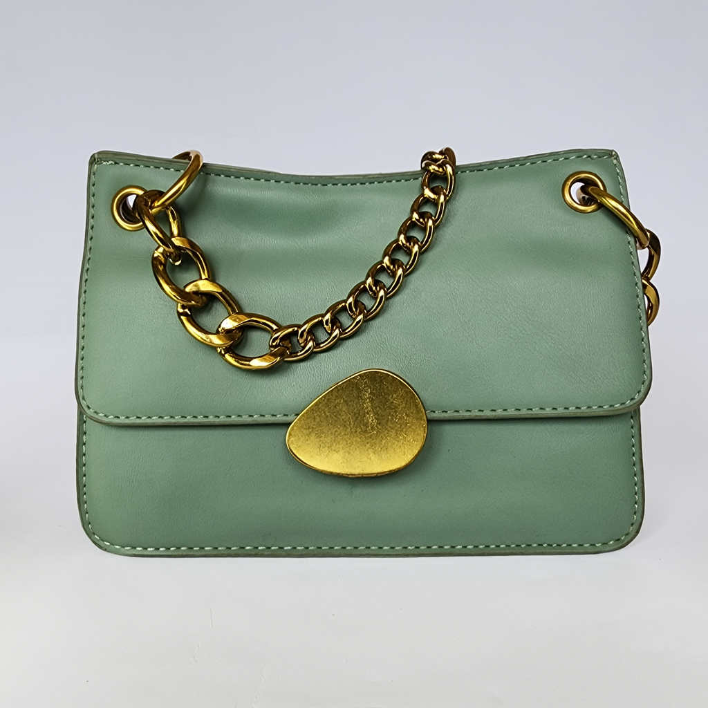 Mint Green Crossbody Bag with Gold Chain Strap