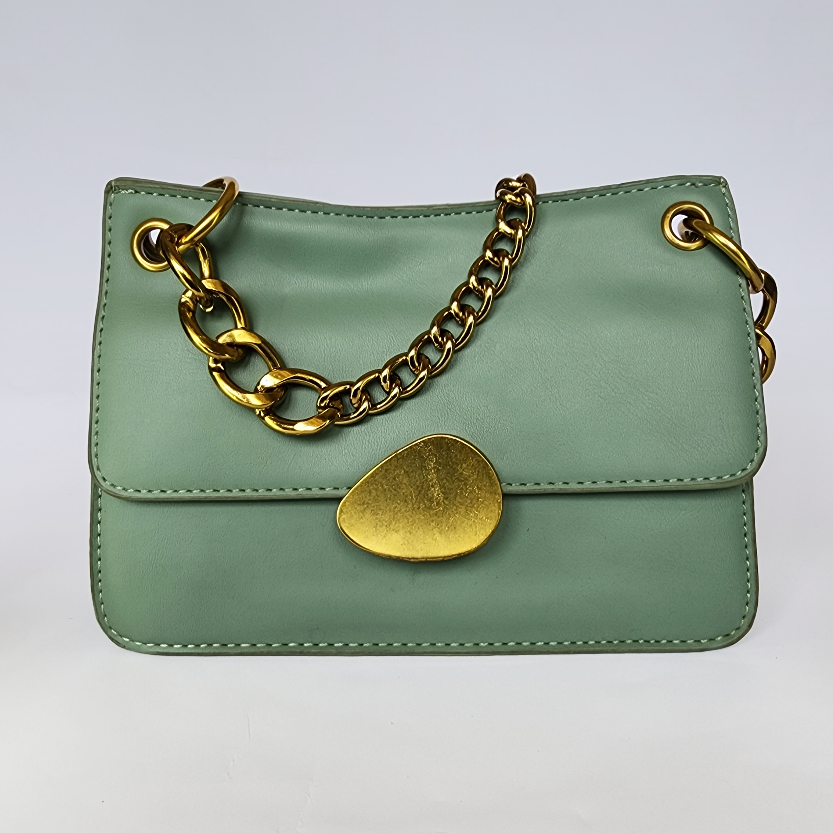 Mint Green Crossbody Bag with Gold Chain Strap