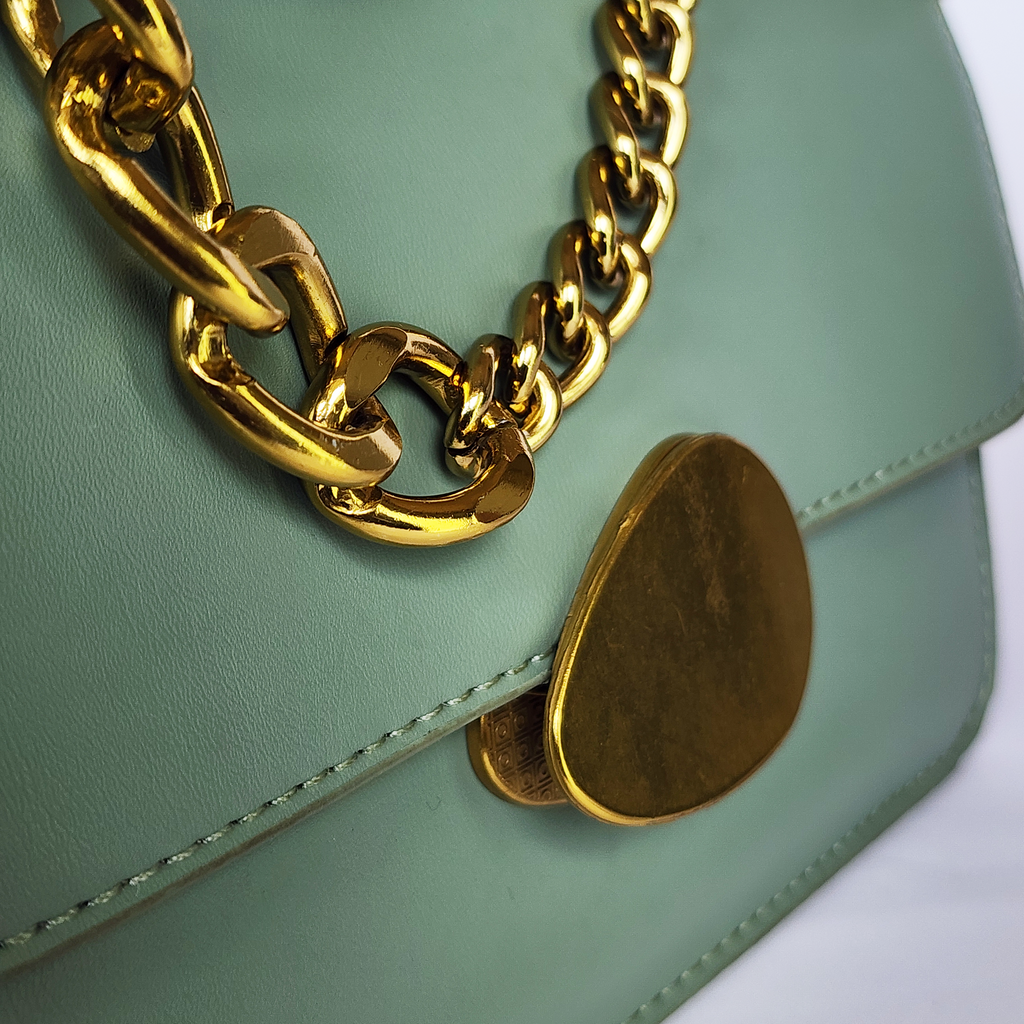 Mint Green Crossbody Bag with Gold Chain Strap