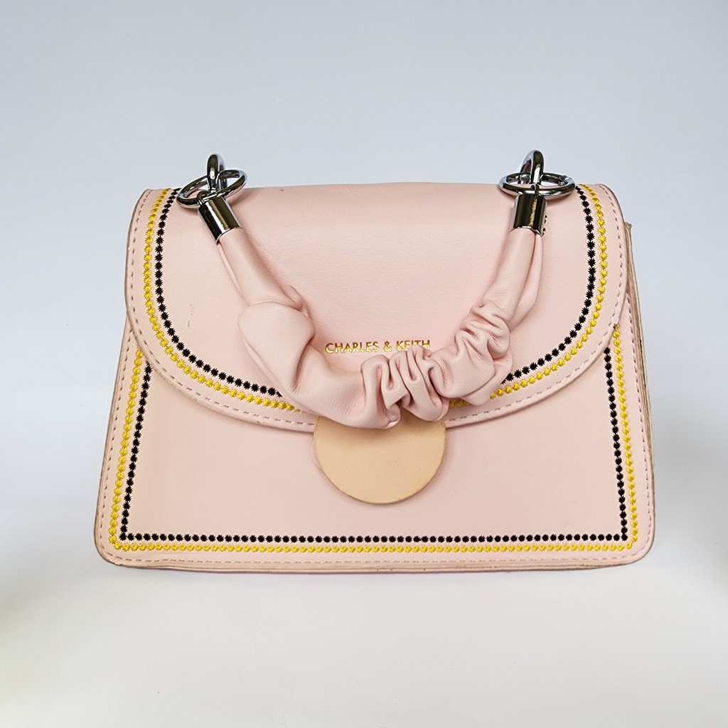 Charles & Keith Embroidered Flap Bag in Soft Pink