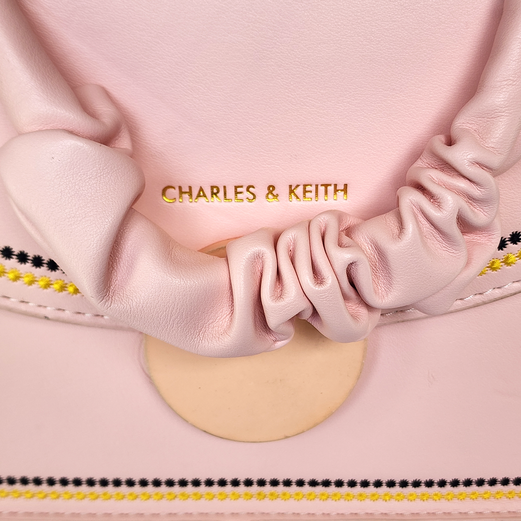 Charles & Keith Embroidered Flap Bag in Soft Pink