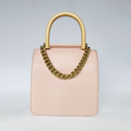 Blush Pink Handbag with Wood Handle & Gold Chain