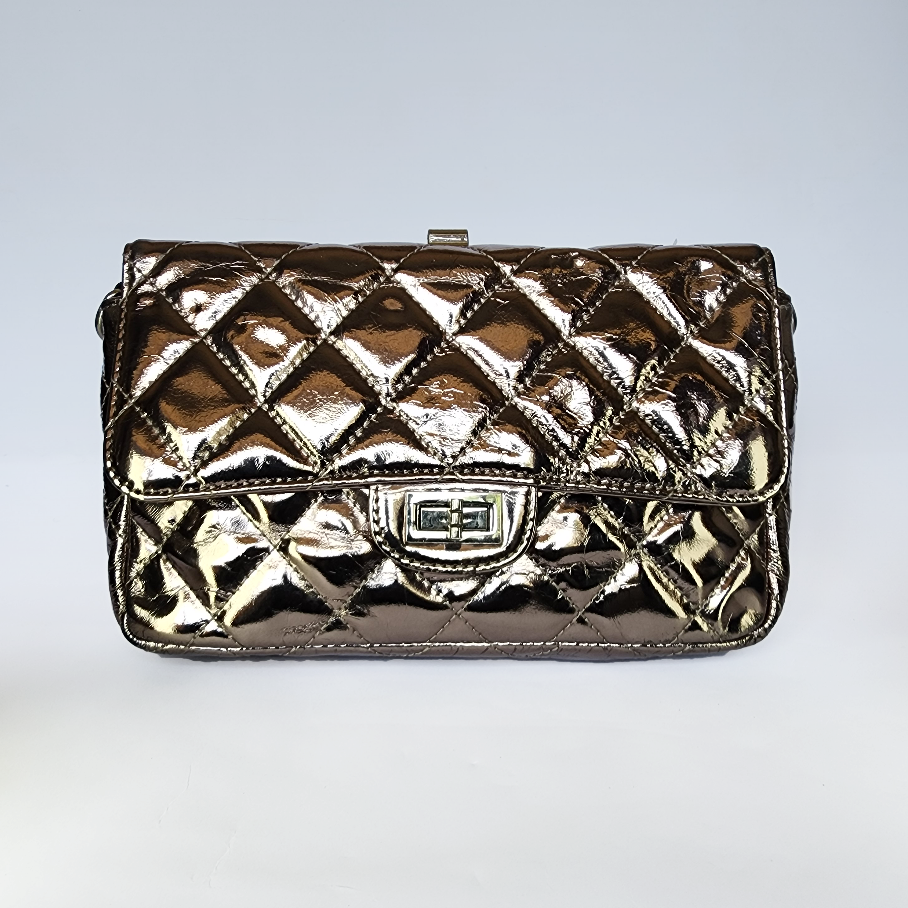 Metallic Bronze Quilted Mini Flap Bag – Iconic Glamour