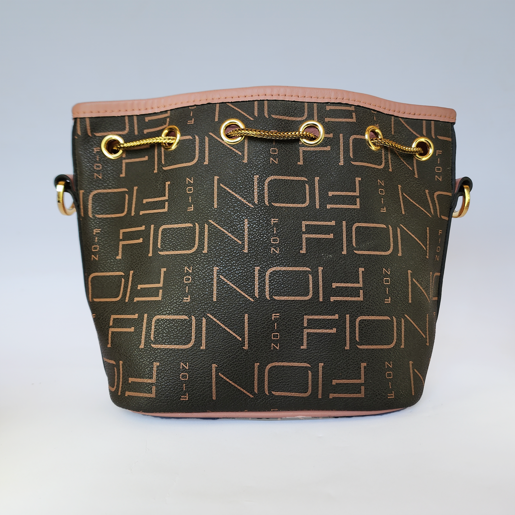 FION Logo Bucket Bag – Olive Green with Gold Drawstring