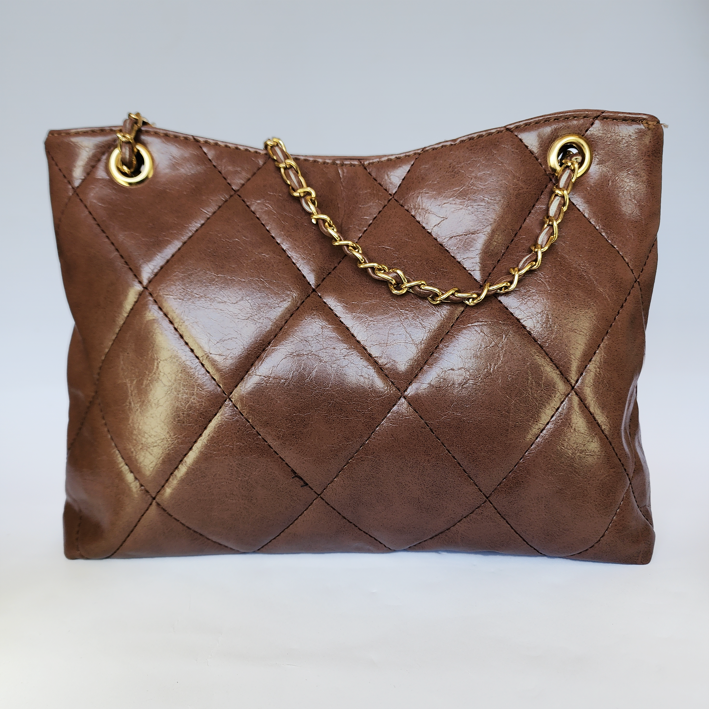 Brown Quilted Chain Tote Bag – Timeless Elegance