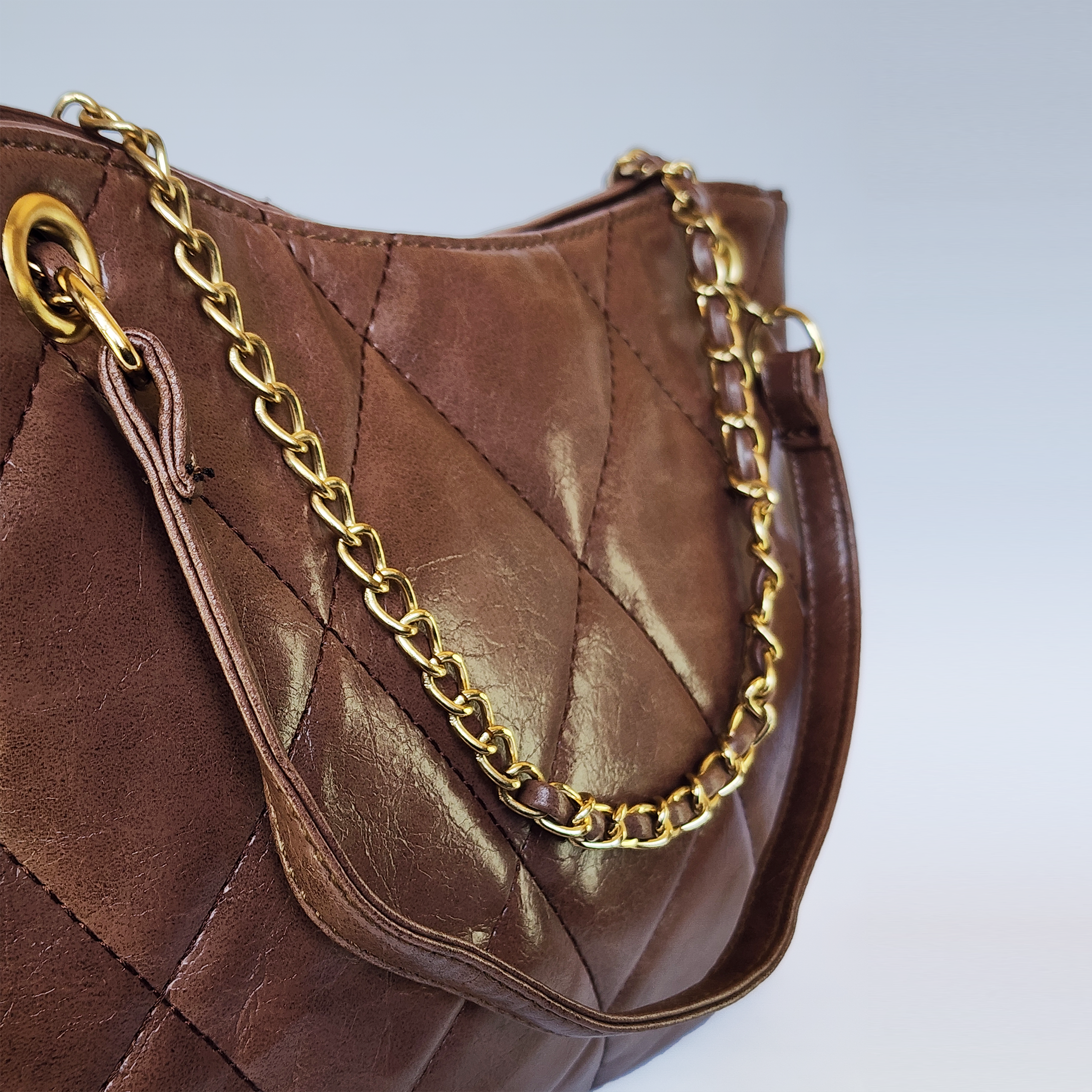 Brown Quilted Chain Tote Bag – Timeless Elegance