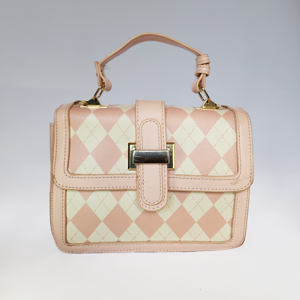 Blush Pink & Cream Argyle Top Handle Bag
