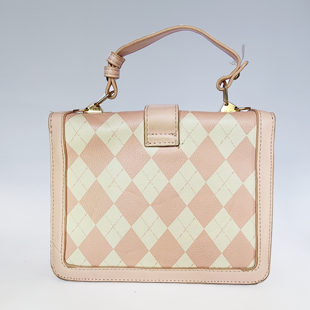 Blush Pink & Cream Argyle Top Handle Bag