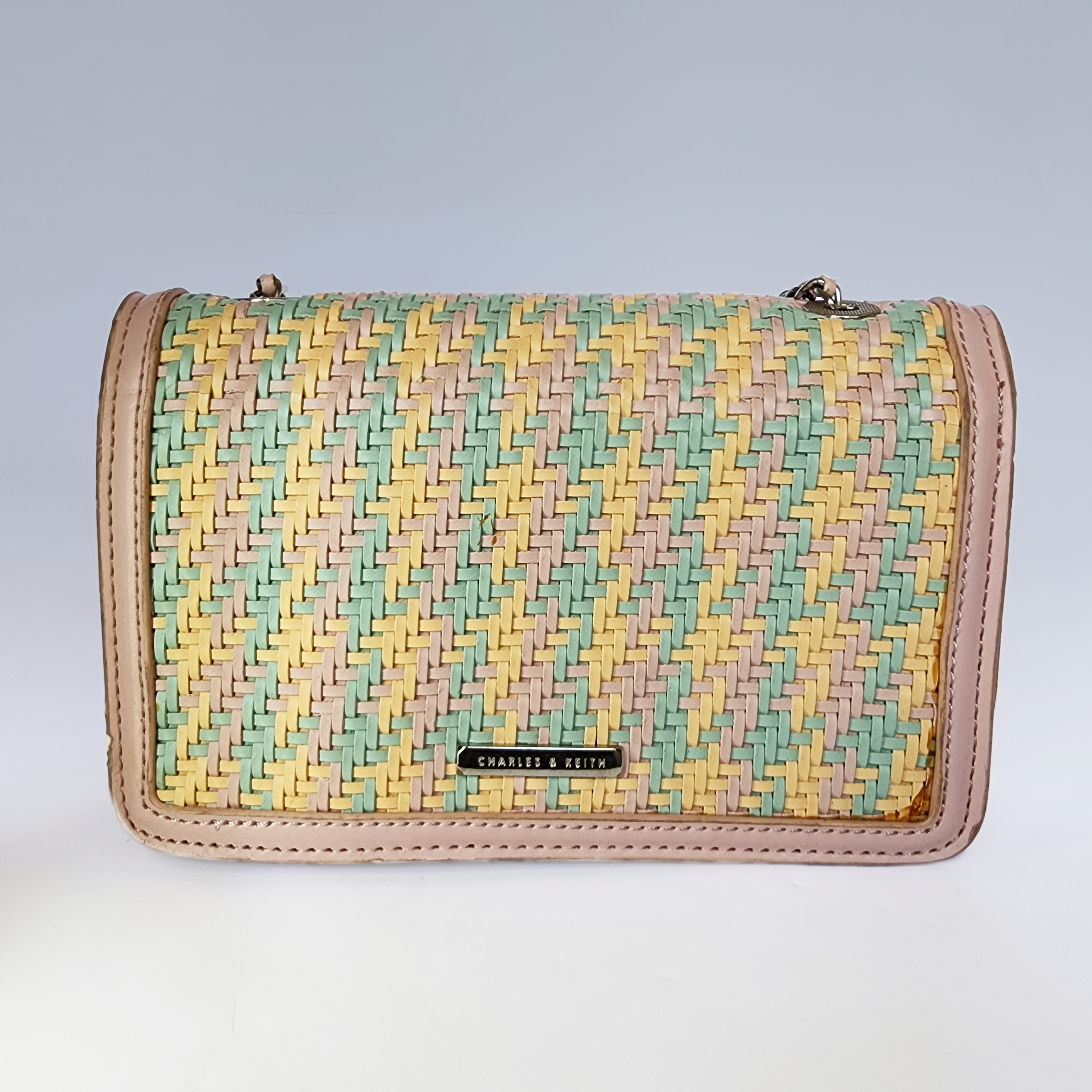 Charles & Keith Pastel Woven Chain Shoulder Bag