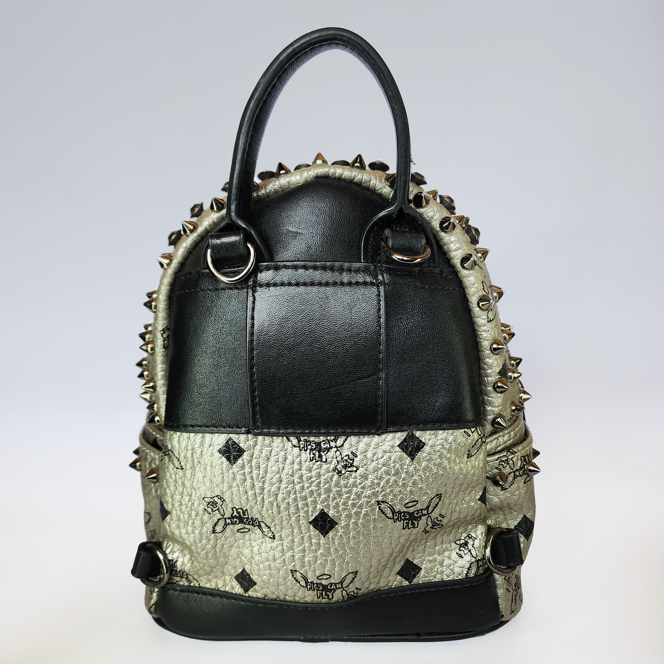 Metallic "Pigs Can Fly" Studded Mini Backpack