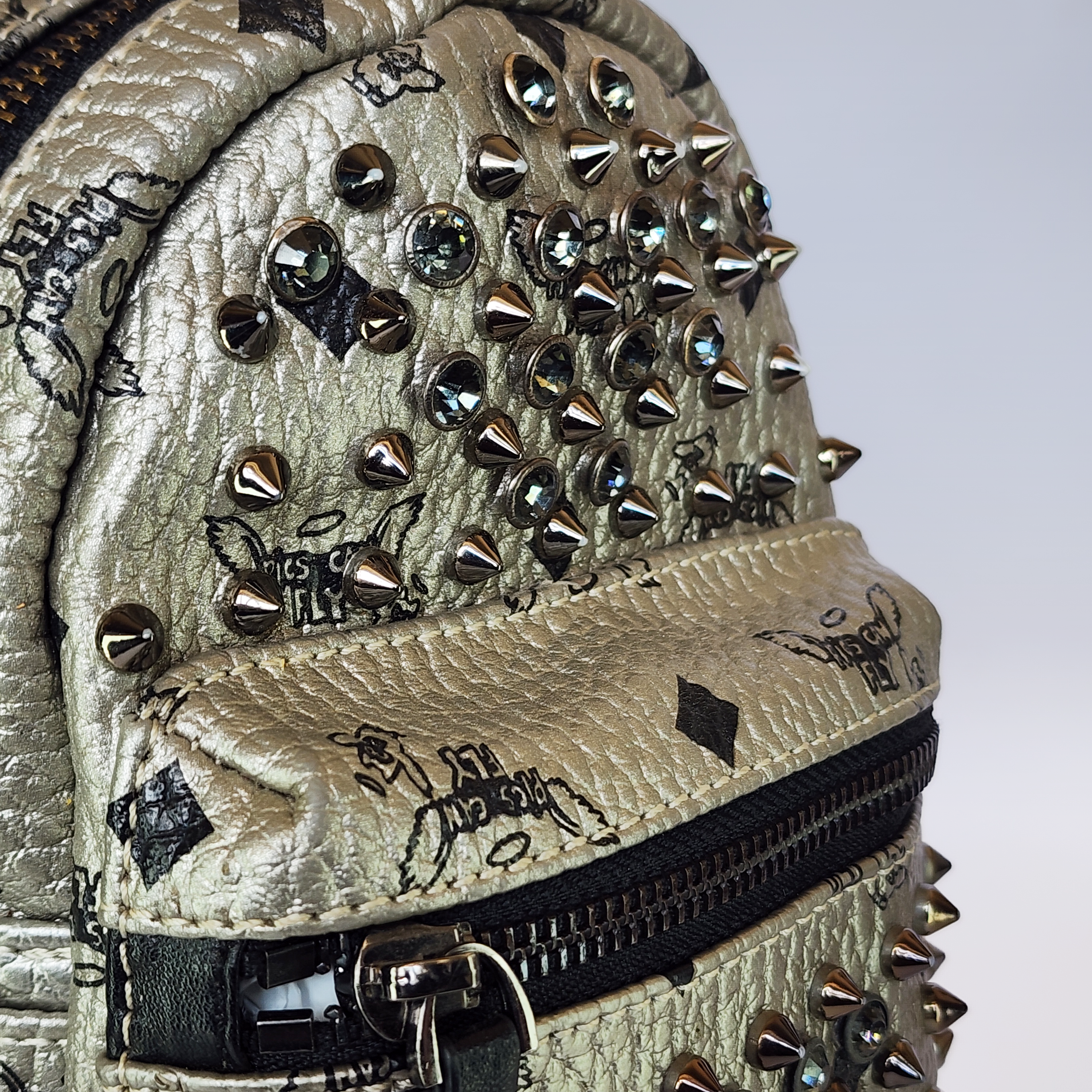 Metallic "Pigs Can Fly" Studded Mini Backpack