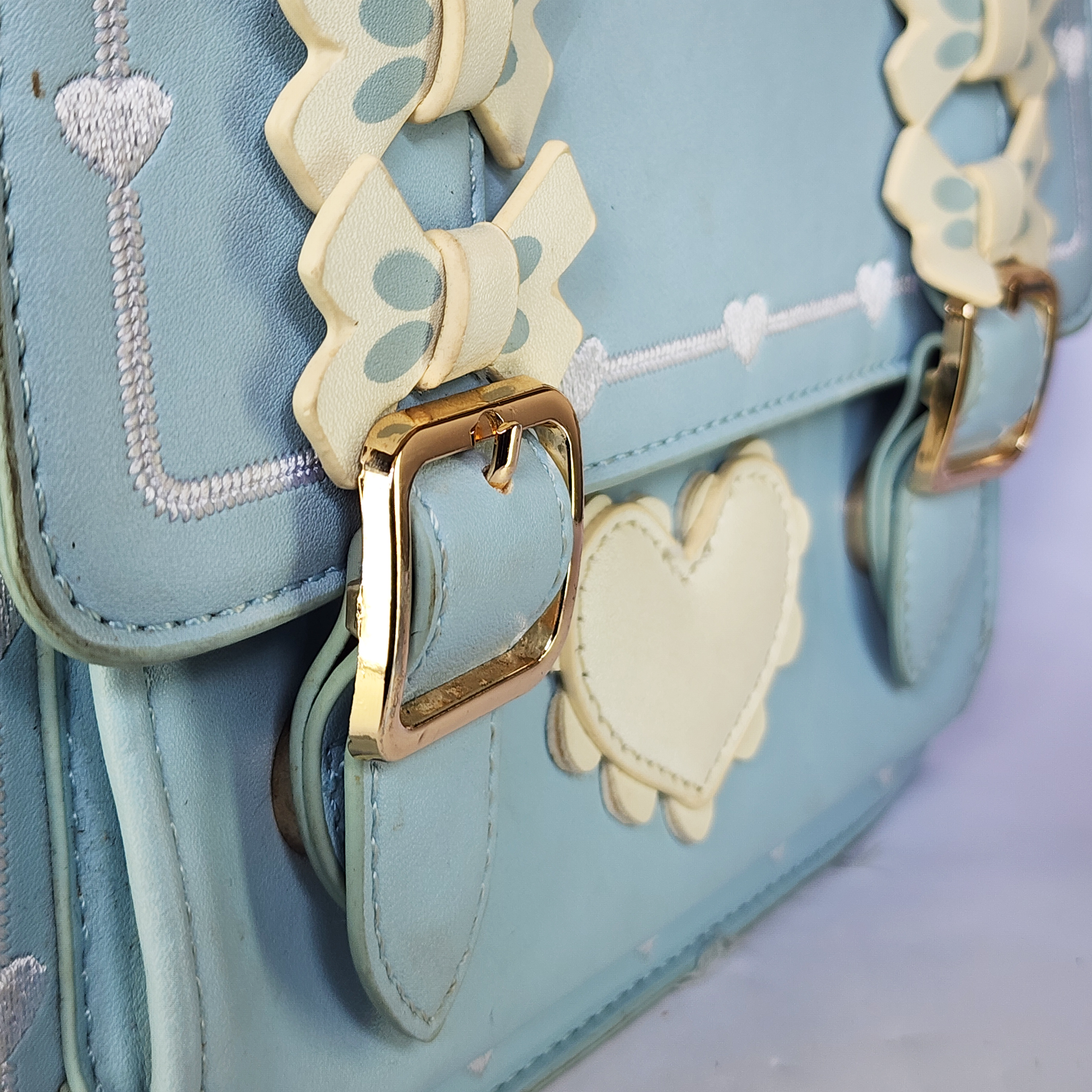 Pastel Blue Bow & Heart Satchel