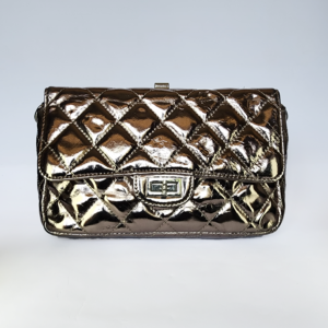 metallic bronze quilted mini flap bag – iconic glamour