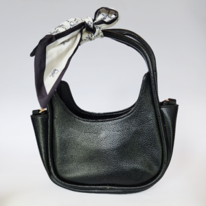 pebbled leather crescent shoulder bag with silk scarf accent – timeless everyday elegance
