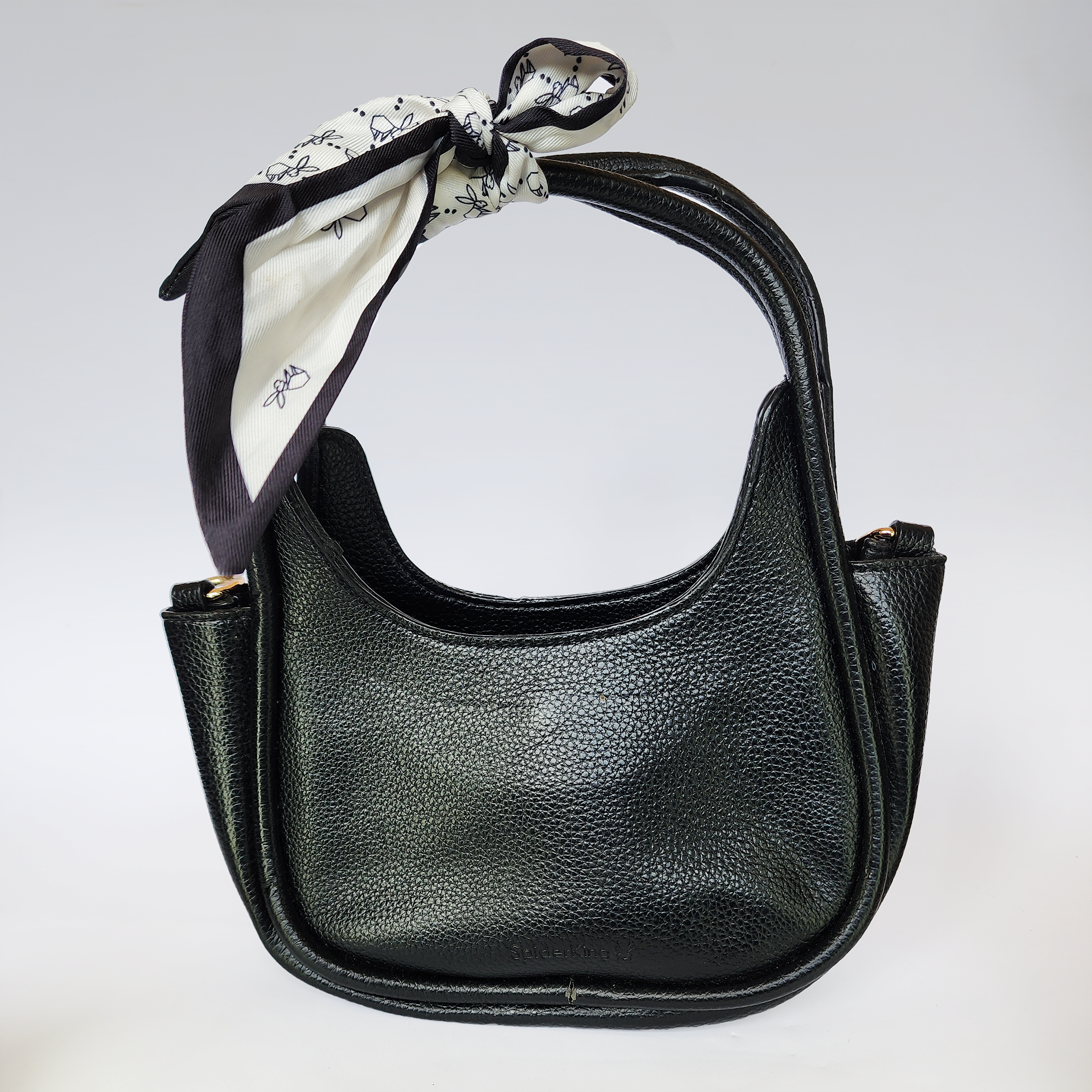pebbled leather crescent shoulder bag with silk scarf accent – timeless everyday elegance pebbled leather crescent shoulder bag with silk scarf accent – timeless everyday elegance