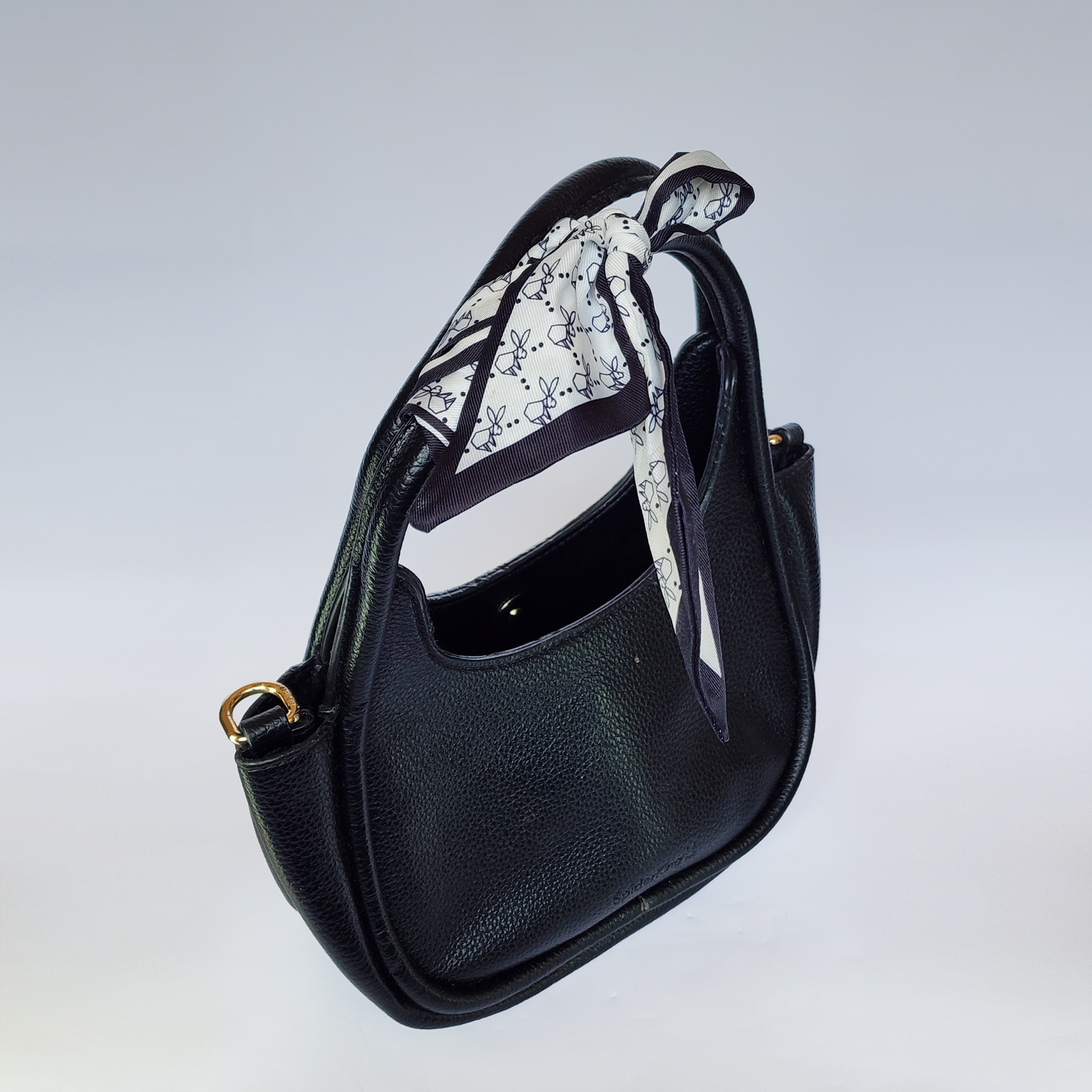 pebbled leather crescent shoulder bag with silk scarf accent – timeless everyday elegance pebbled leather crescent shoulder bag with silk scarf accent – timeless everyday elegance