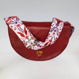 anna sui burgundy moon bag with bold bird & floral strap
