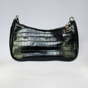 black croc embossed crescent shoulder bag – sleek & edgy luxury