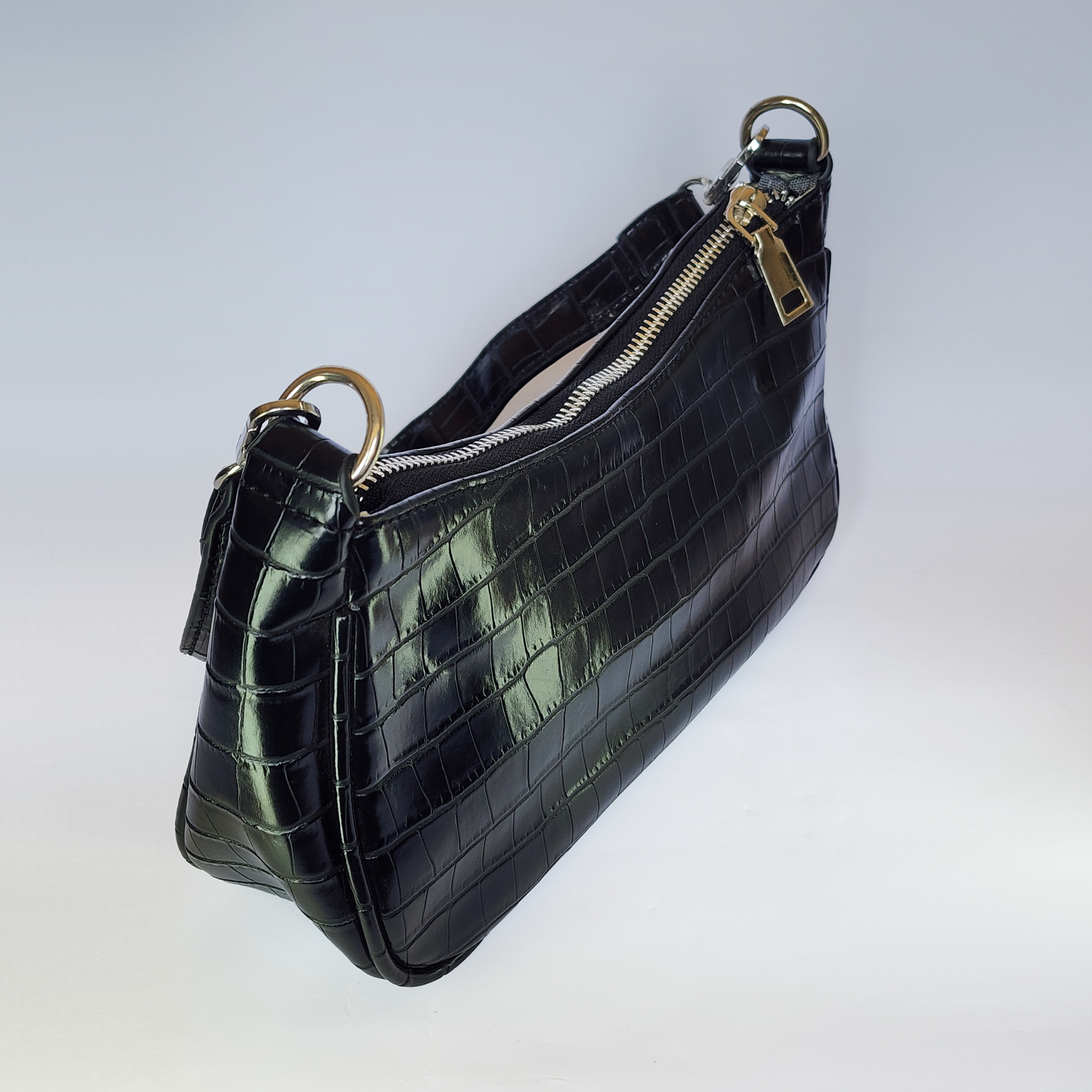 black croc embossed crescent shoulder bag – sleek & edgy luxury black croc embossed crescent shoulder bag – sleek & edgy luxury