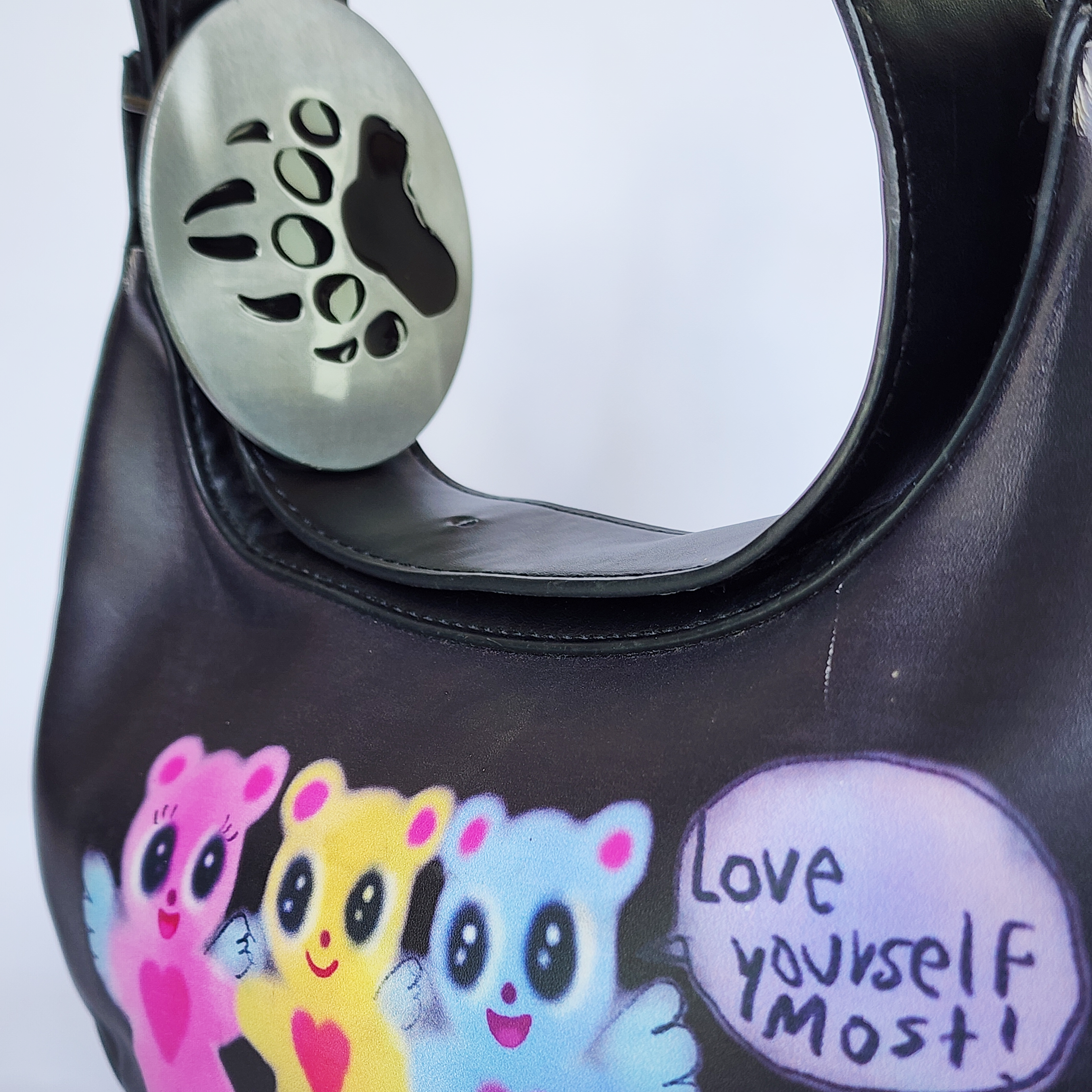 black "love yourself most" graphic shoulder bag black "love yourself most" graphic shoulder bag