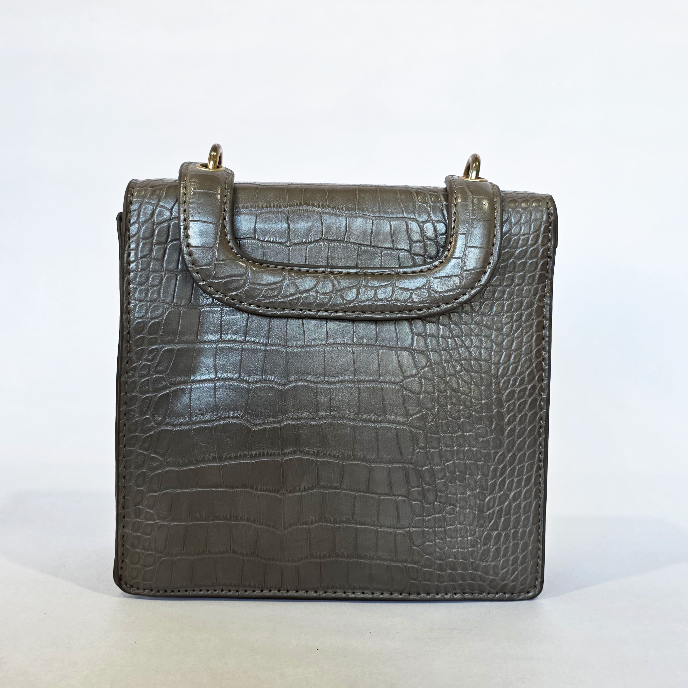 pre loved taupe mock croc structured accordion flap bag pre loved taupe mock croc structured accordion flap bag