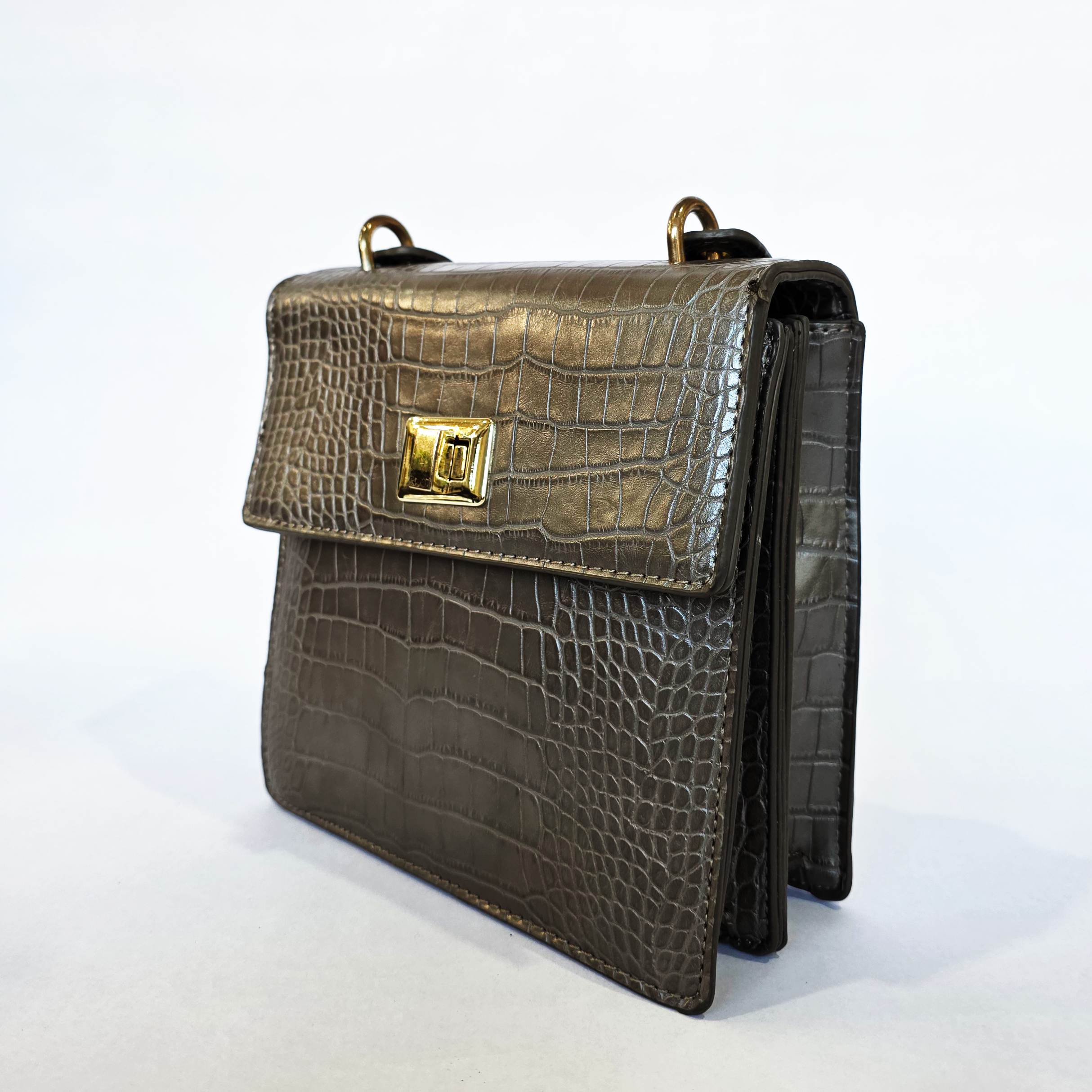 pre loved taupe mock croc structured accordion flap bag pre loved taupe mock croc structured accordion flap bag